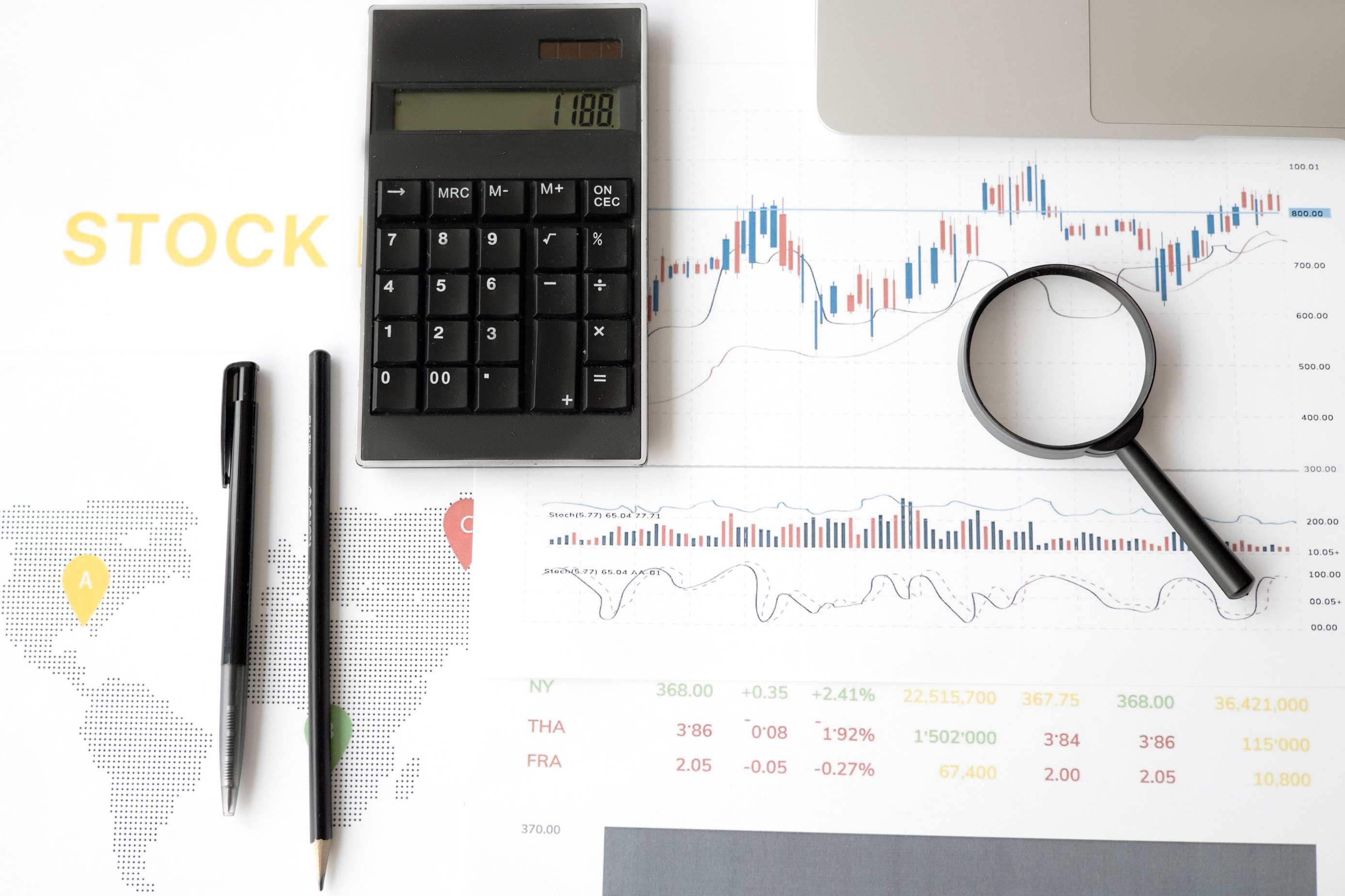 Finanzdiagramm und Werkzeuge für Auswertung von Transaktionsdaten und Marktstatistiken